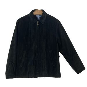 POLO RALPH LAUREN Jacket Men M Vintage Suede-Leather Black Zip Wool-blend-Lining